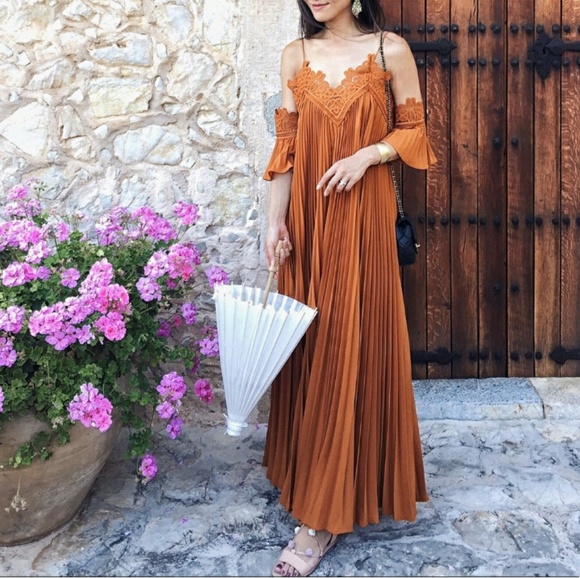 Self-Portrait Dresses & Skirts - Self Portrait NWT burnt orange pleated boho dress